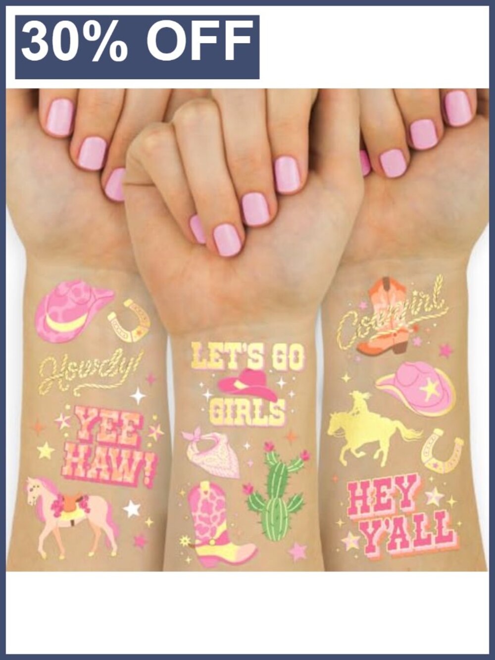 Gold Foil Temporary Tattoos 100 Cowgirl Western Rodeo Party Favor